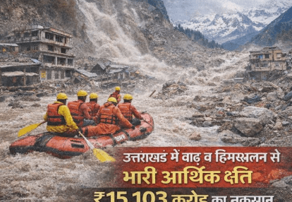 2025 में उत्तराखंड में बाढ़ और हिमस्खलन से भारी तबाही, सरकारी आंकड़ों के अनुसार ₹15,103 करोड़ की आर्थिक क्षति