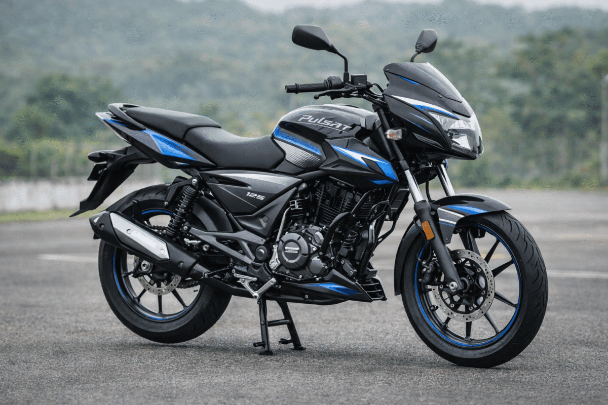 Bajaj Pulsar 125 का 2026 मॉडल, नए स्पोर्टी डिज़ाइन और आधुनिक फीचर्स के साथ सड़क पर खड़ी हुई मोटरसाइकिल।