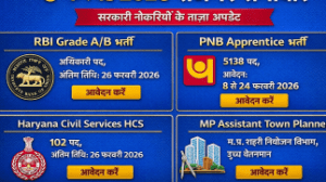 6 फरवरी 2026 सरकारी नौकरियाँ: RBI, PNB, HCS और MP Town Planner भर्ती का पूरा विवरण और आवेदन लिंक
