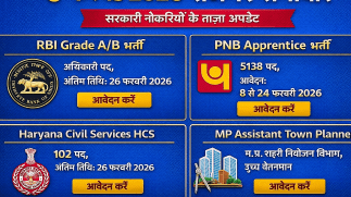 6 फरवरी 2026 सरकारी नौकरियाँ: RBI, PNB, HCS और MP Town Planner भर्ती का पूरा विवरण और आवेदन लिंक