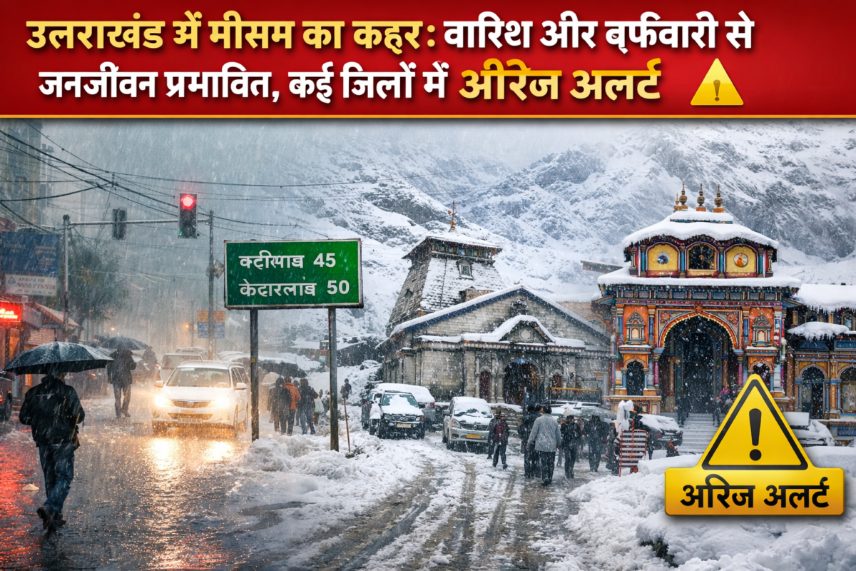 उत्तराखंड में मौसम का कहर: बारिश और बर्फबारी से जनजीवन प्रभावित, कई जिलों में ऑरेंज अलर्ट