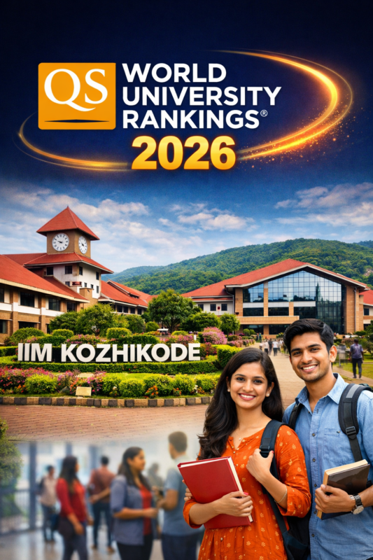 हेडलाइन के ऊपर या उसके पास मुख्य फोटो (जैसे QS लोगो या IIM कोझिकोड का फोटो)।