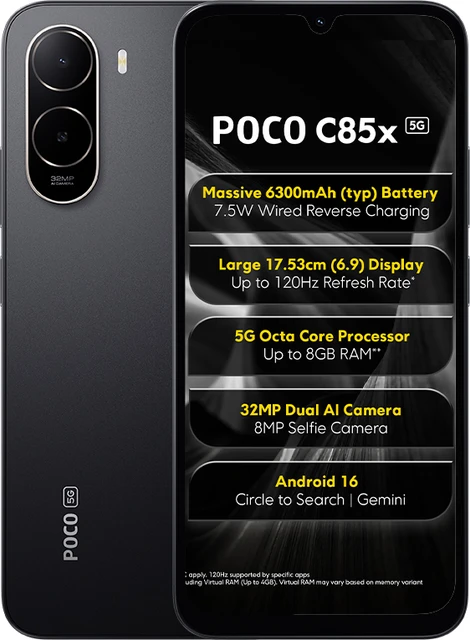 POCO C85x 5G लॉन्च — 6300mAh बैटरी के साथ बजट में दमदार एंट्री